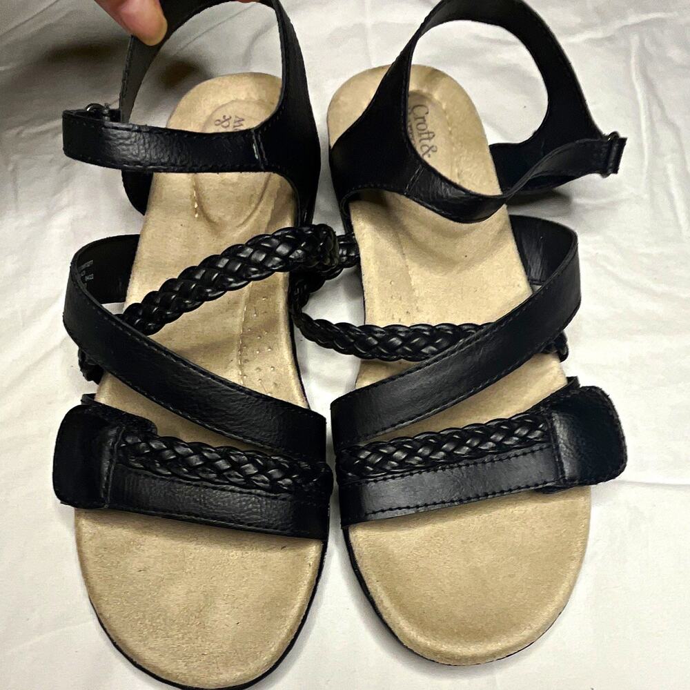 Croft & Barrow Women’s Black Strappy Braided Faux Leather Sandals US 10